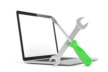 3D Illustration Wrench and screwdriver on laptop, service concept