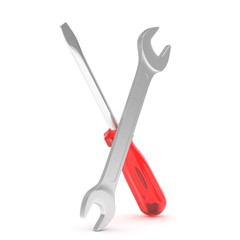 3D Illustration Wrench and screwdriver, service concept