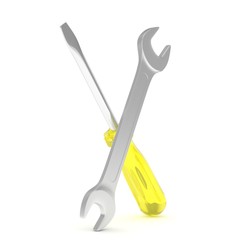 3D Illustration Wrench and screwdriver, service concept