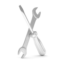 3D Illustration Wrench and screwdriver, service concept