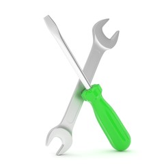 3D Illustration Wrench and screwdriver, service concept