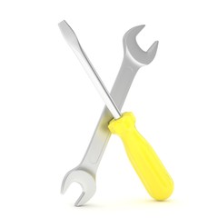 3D Illustration Wrench and screwdriver, service concept