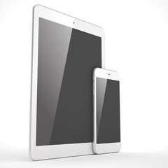 Tablet and smartphone on a white. 3d rendering.