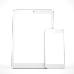 Tablet and smartphone on a white. 3d rendering.