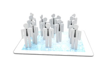 group of people figures on tablet PC, 3d render