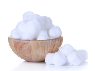 Fototapeta na wymiar cotton wool in bowl on white background