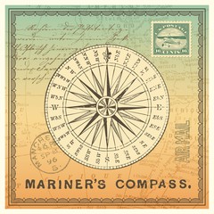 Fototapeta na wymiar retro travel themed background with mariner's compass