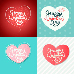 Four Happy Valentines Day Hand Drawn Lettering Vector Design