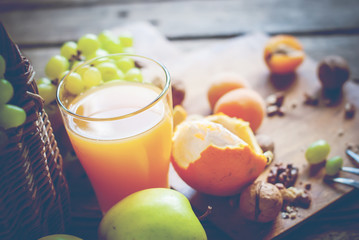 Fresh Orange Juice Glass Fruit Table Toning