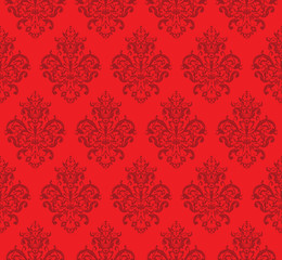 Red Seamless Repeating Vector Pattern. Elegant Design in Baroque Style Background Texture. 