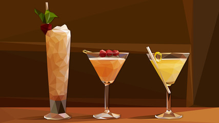 Low Poly Vector Cocktails on a Bar