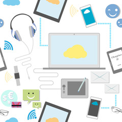 Repeating Pattern Vector Illustration Of Communication Technology Devices