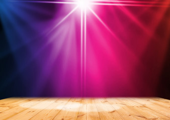 Colorful light on wood stage background