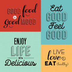 Retro food quote designs set of colorful labels