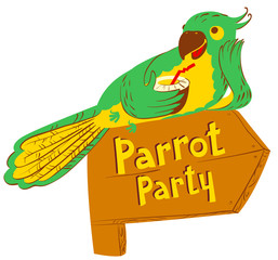 Vector illustration with cartoon green parrot