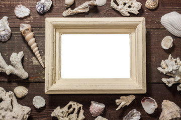 Blank photo frame with shells decoration