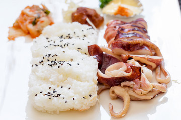 Japanese food with grilled squid