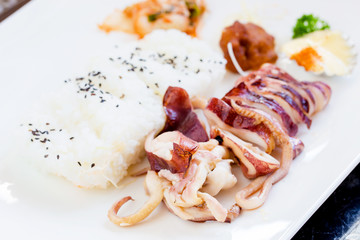 Japanese food with grilled squid