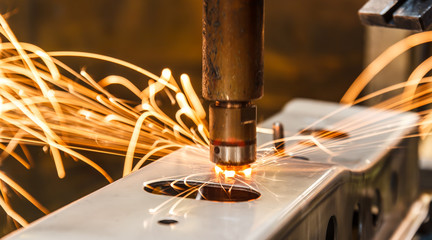 Industrial, automotive part spot welding in factory