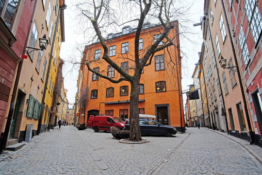 Stockholm, Sweden - March, 16, 2016: landscape with the image of Old Town street in Stockholm, Sweden © Dmitry Vereshchagin