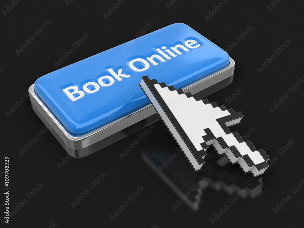 Poster cursor and button book on-line. image with clipping path