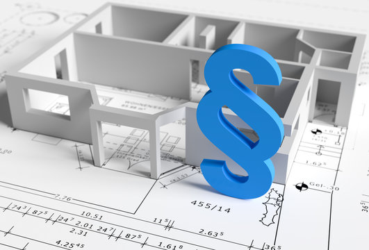 3d Bauplan auf dem Tisch..Bei der Hausbauplanung m&uuml;ssen die Bauvorschriften ber&uuml;cksichtigt werden