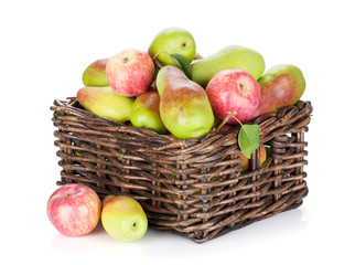 Pears and apples in basket