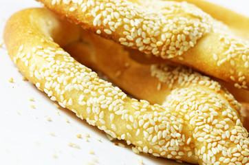 Sesame bagels isolated on white background