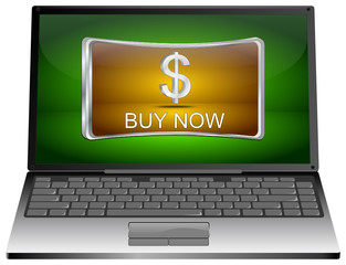 Laptop computer with Buy now Button - 3D illustration