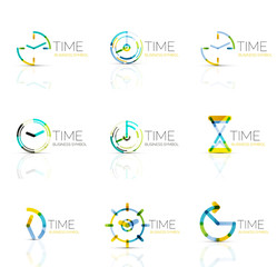 Geometric clock and time icon set