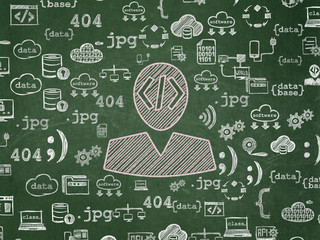 Database concept: Programmer on School board background