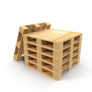 Wooden Pallets Stacked On Top Of One Another isolated on White