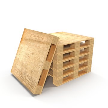 Wooden Pallets Stacked On Top Of One Another isolated on White