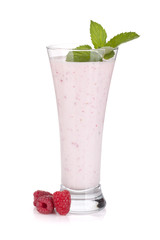 Raspberry milk smoothie with mint