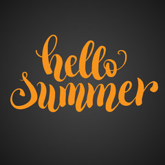 Hello summer hand lettering typography poster