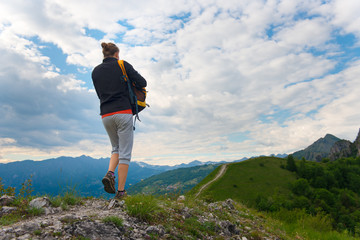 Obraz premium Trekking in the mountains of a lonely