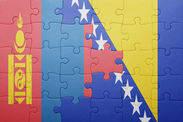 puzzle with the national flag of bosnia and herzegovina and mongolia