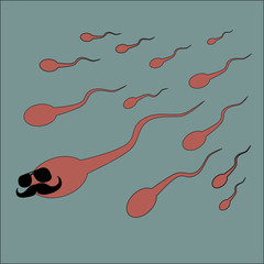 The mustachioed sperm ahead of all.