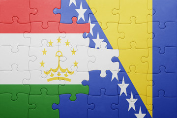 puzzle with the national flag of bosnia and herzegovina and tajikistan