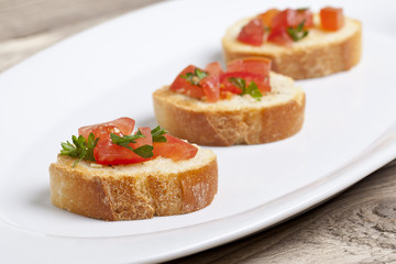 three slices of bruschetta