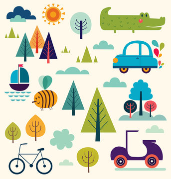 Vector illustration with summer and travel symbols