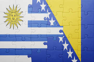 puzzle with the national flag of bosnia and herzegovina and uruguay