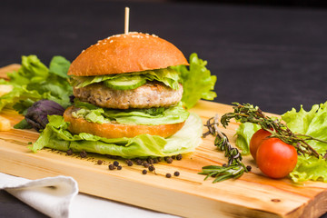 gourmet homemade burger with garnish