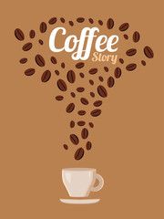 Vector coffee beans background collection with coffee cup. Coffee Story.