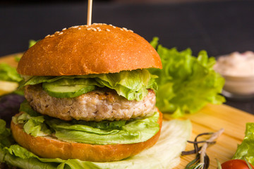 gourmet homemade burger with garnish