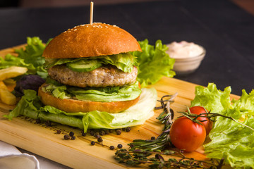 gourmet homemade burger with garnish