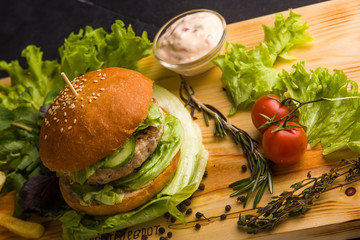 gourmet homemade burger with garnish