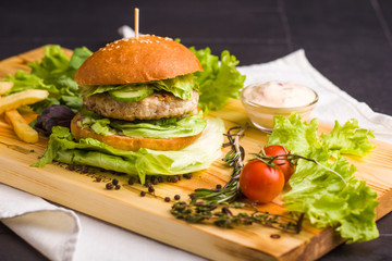 gourmet homemade burger with garnish