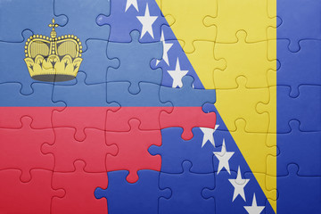 puzzle with the national flag of bosnia and herzegovina and liechtenstein