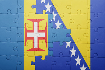 puzzle with the national flag of bosnia and herzegovina and madeira